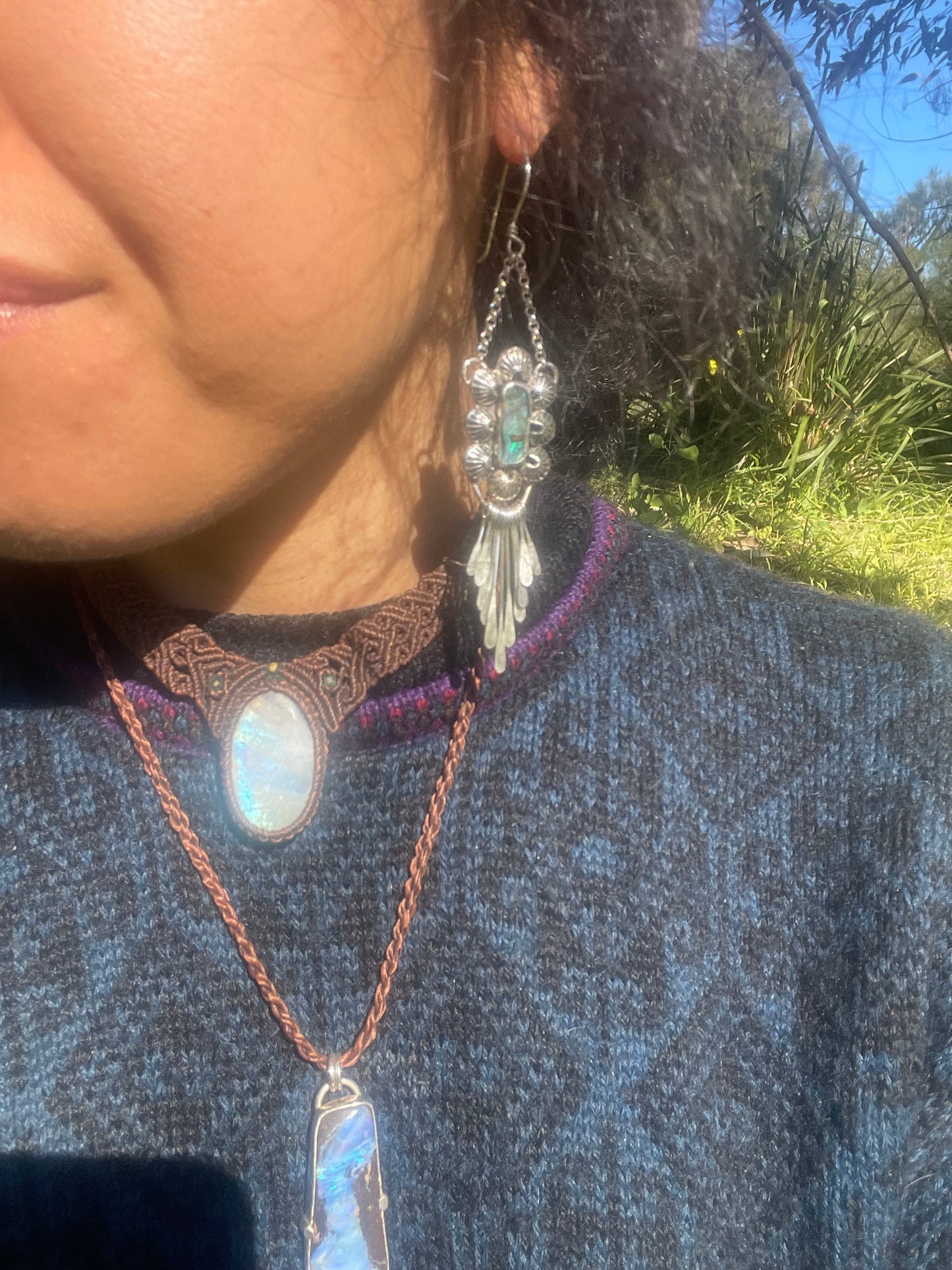 ~BLUE BOULDER OPAL FRINGE EARRINGS~