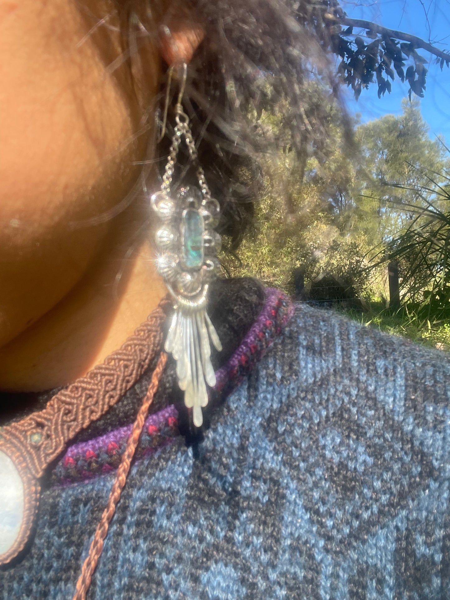 ~BLUE BOULDER OPAL FRINGE EARRINGS~