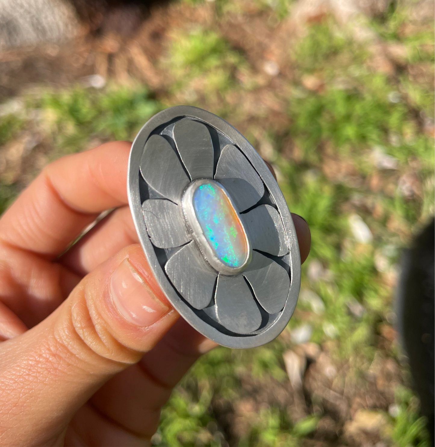 ~OPAL FLOWER STATEMENT RING~ Size P, US7.75