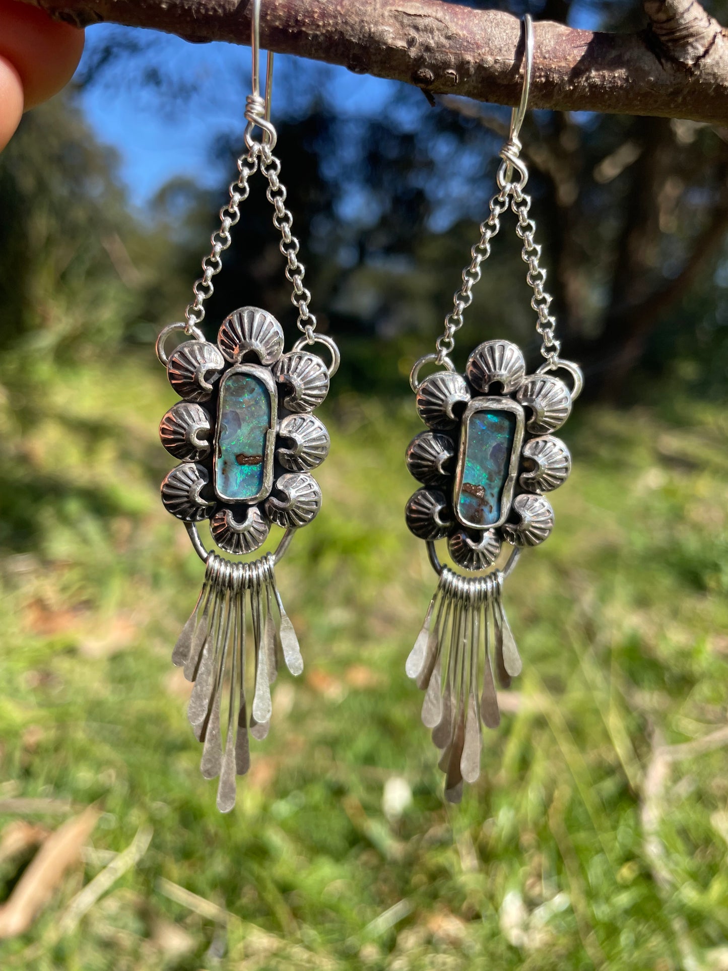 ~BLUE BOULDER OPAL FRINGE EARRINGS~