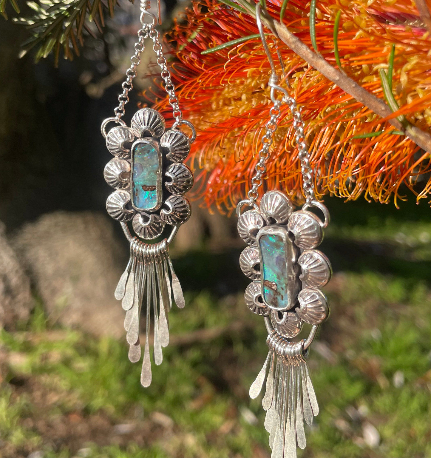 ~BLUE BOULDER OPAL FRINGE EARRINGS~