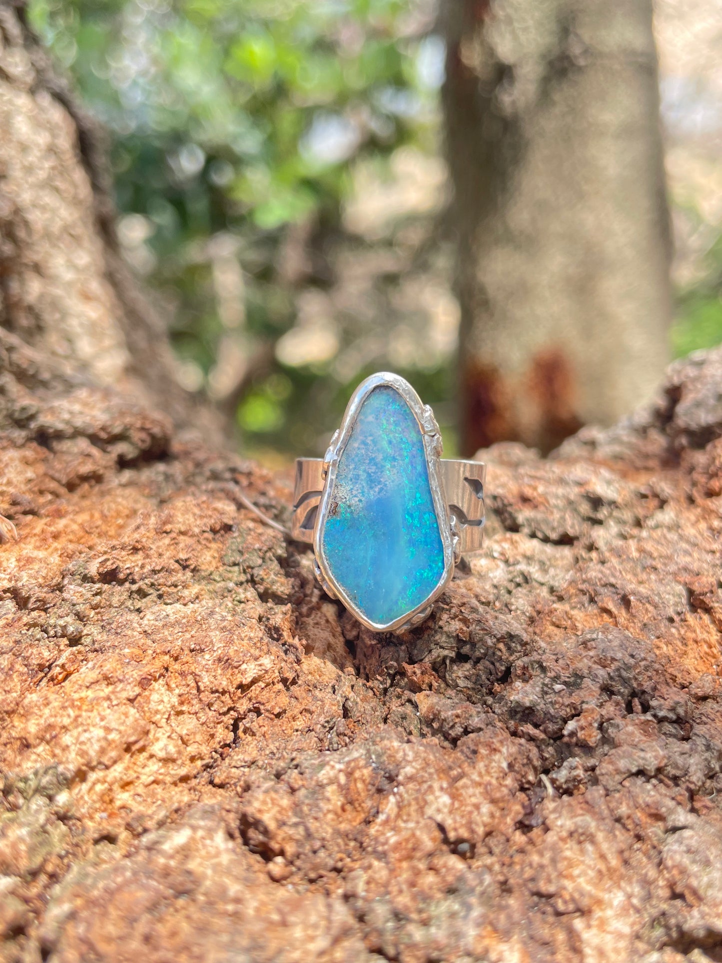 ~BLOOMING ~ Blue Boulder opal (Size7.25, O)
