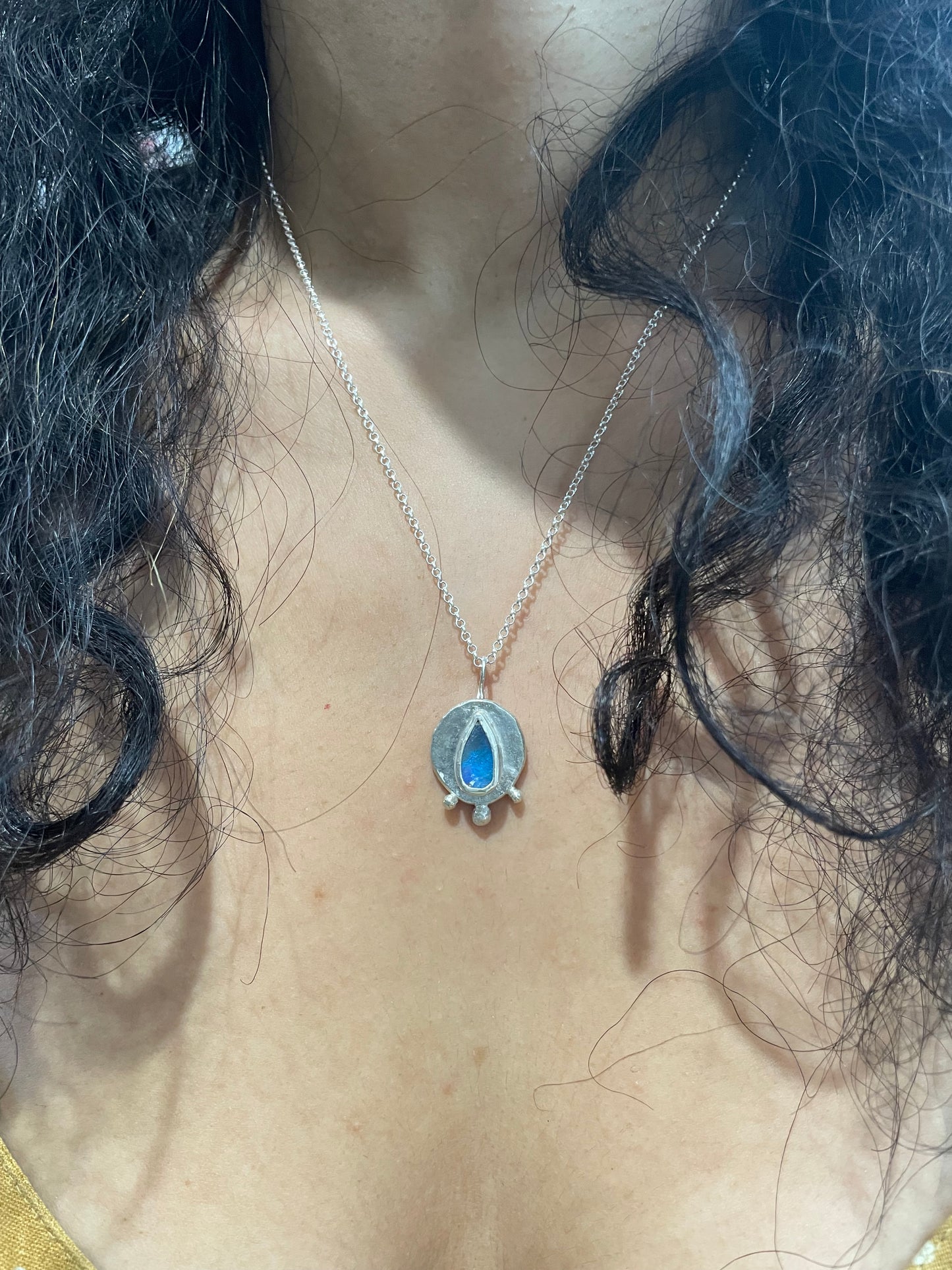 ~TALISMAN CHARM PENDANT NECKLACE~ BOULDER OPAL-Blue ocean