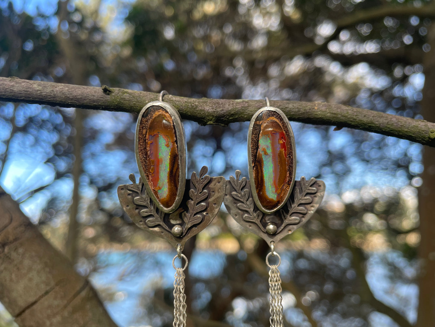 ~LEAF ORNAMENT EARRINGS~ Boulder opal