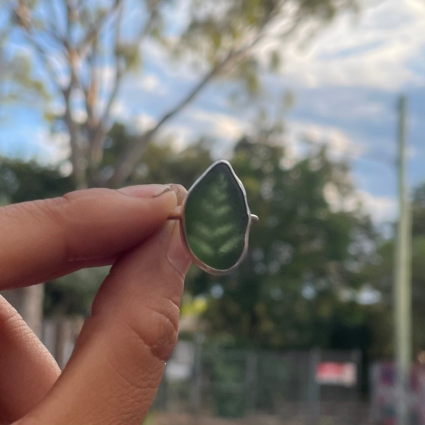 ~GREEN LEAF SEA GLASS RING~ Size US6.25(M1/2)