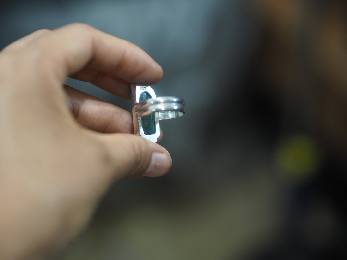 ~BLUE GREEN TOURMALINE RING~ Size US7.5 (UK O1/2)