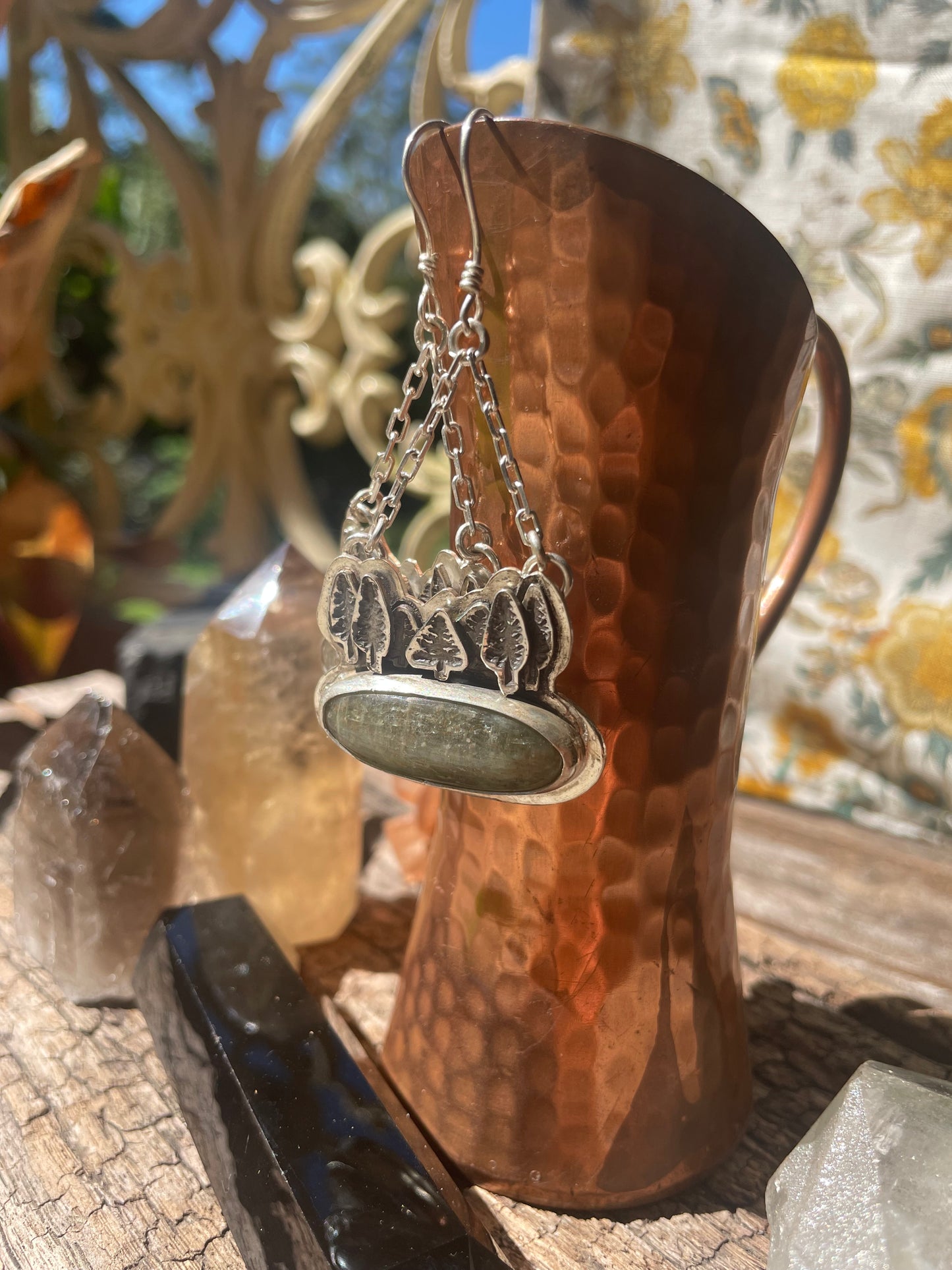 ~IN THE WOODS EARRINGS~ GREEN KYANITE