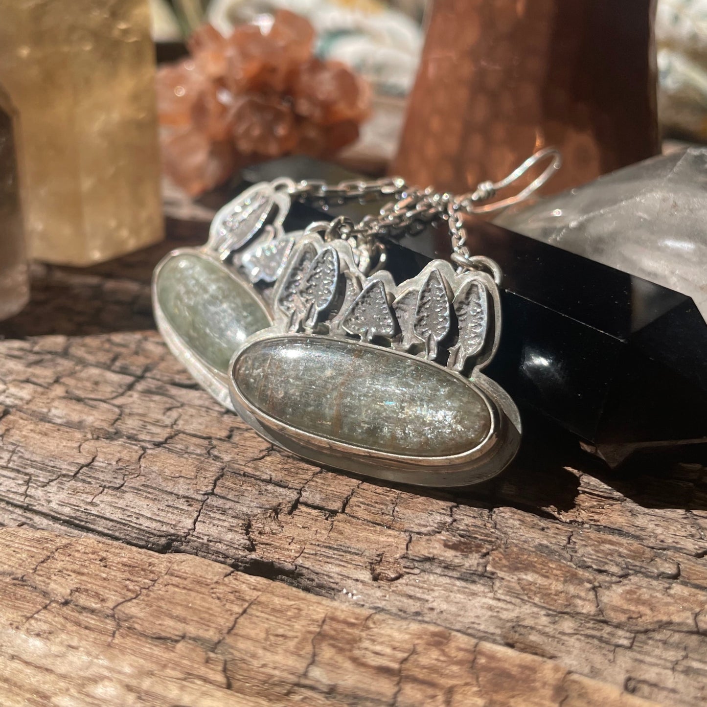 ~IN THE WOODS EARRINGS~ GREEN KYANITE
