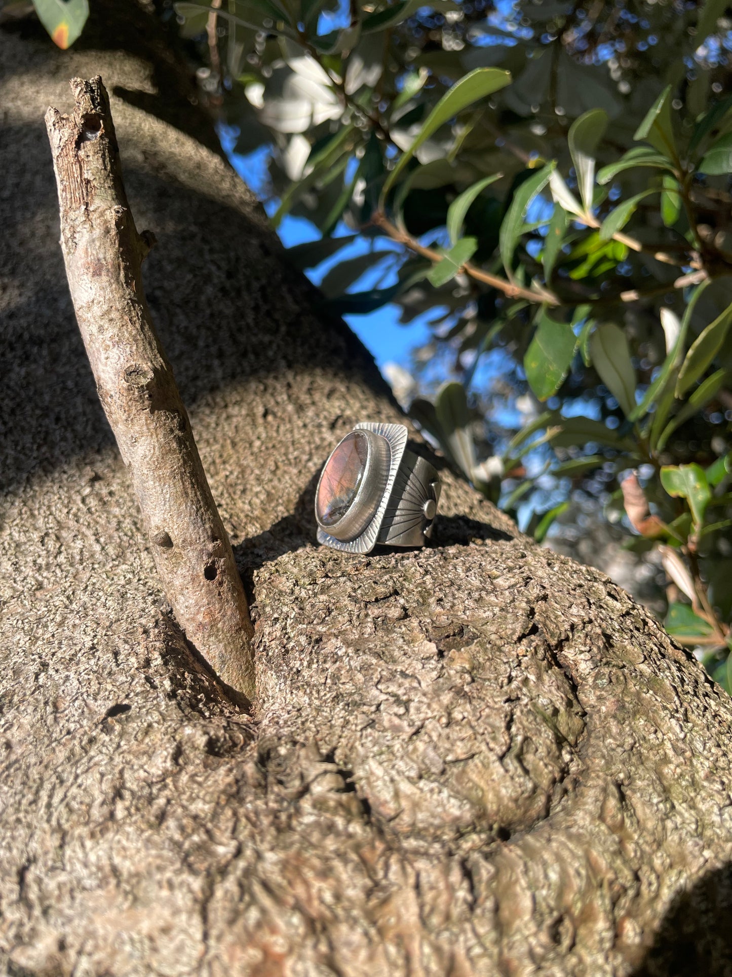 ~STRAWBERRY MOON~ PINK LABRADORITE RING (Size O, US7.25 )