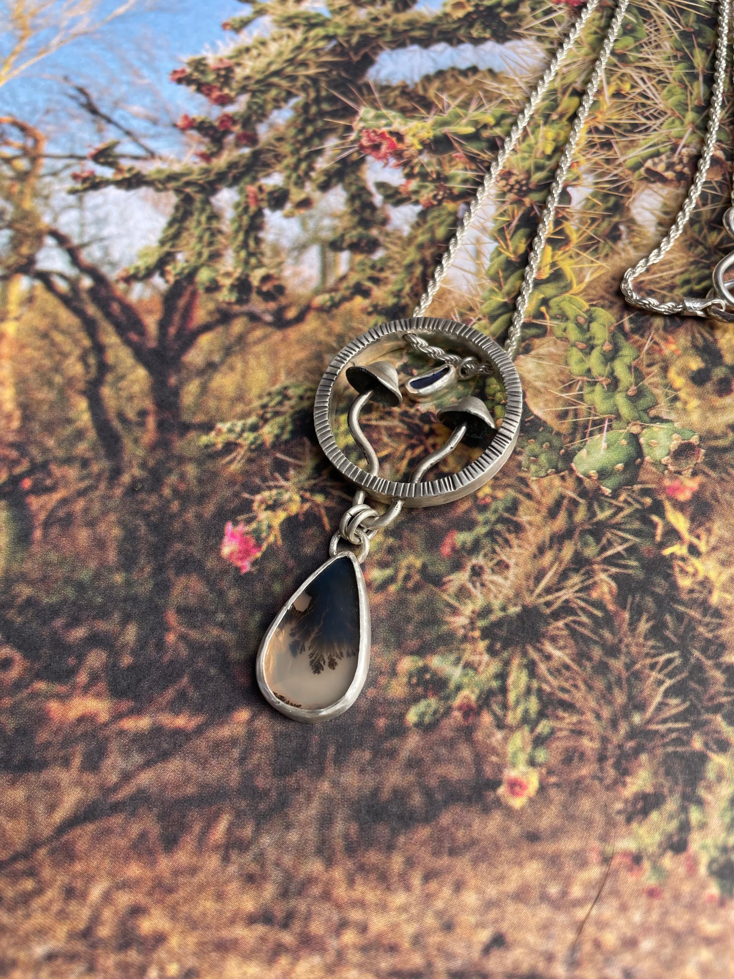 ~MUSHROOM ECOSYSTEM PENDANT~ Dendritic Agate & Blue Opal
