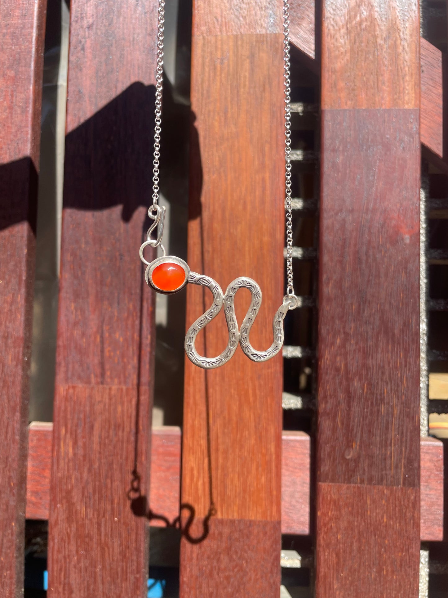 ~STAMPED SERPENT NECKLACE~Carnelian