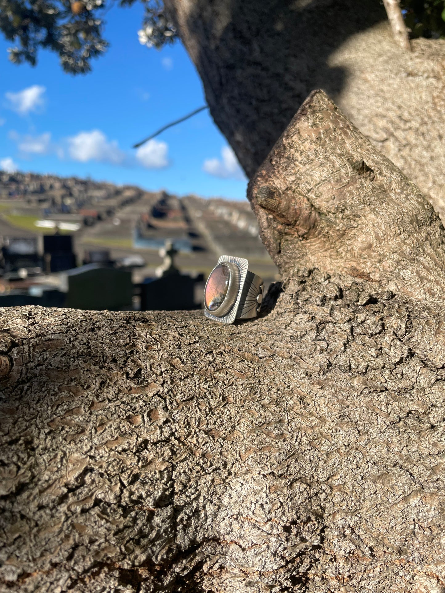 ~STRAWBERRY MOON~ PINK LABRADORITE RING (Size O, US7.25 )