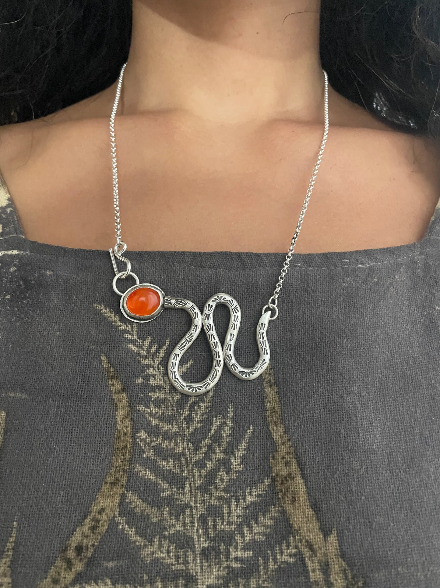 ~STAMPED SERPENT NECKLACE~Carnelian