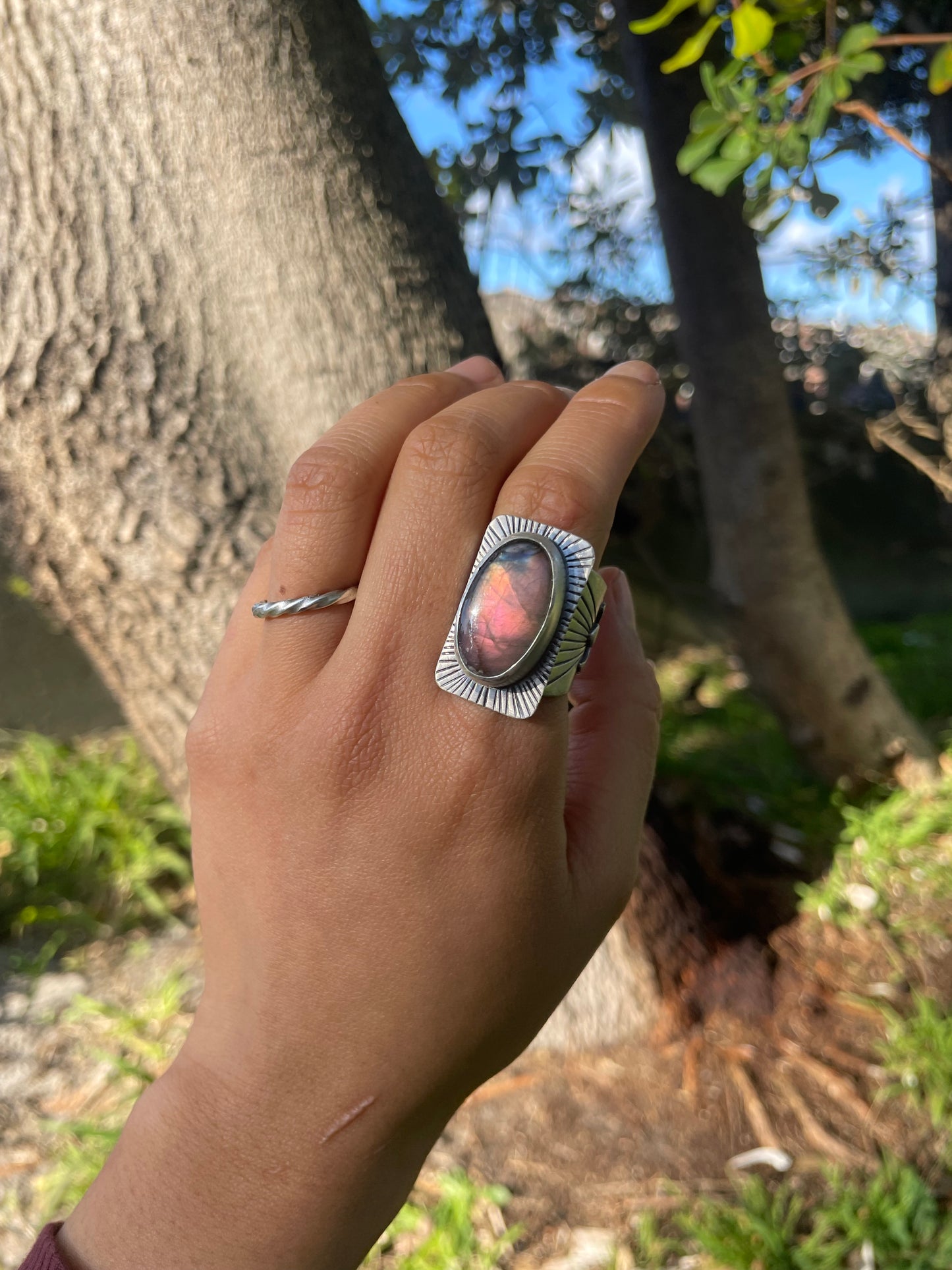 ~STRAWBERRY MOON~ PINK LABRADORITE RING (Size O, US7.25 )
