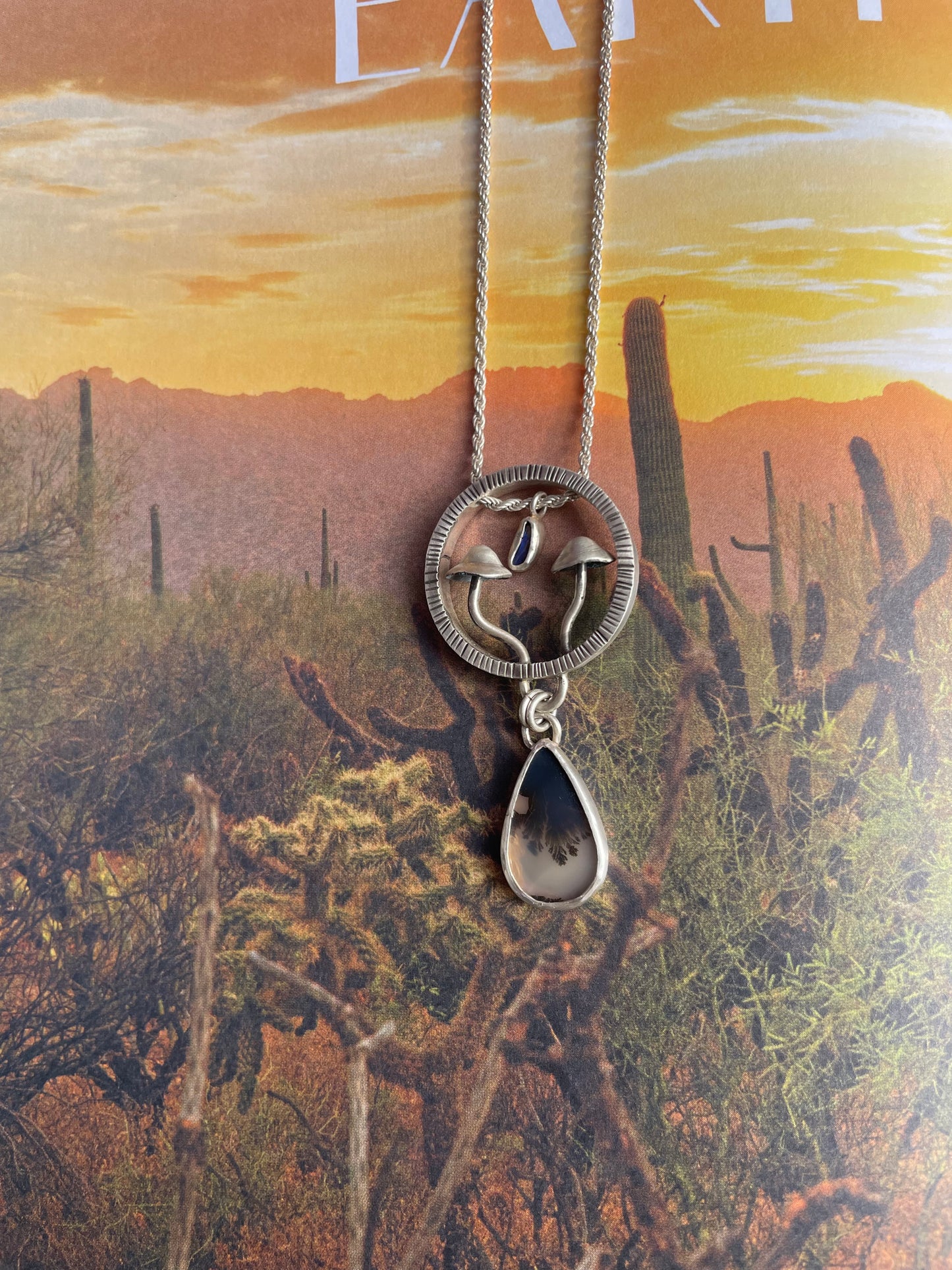 ~MUSHROOM ECOSYSTEM PENDANT~ Dendritic Agate & Blue Opal