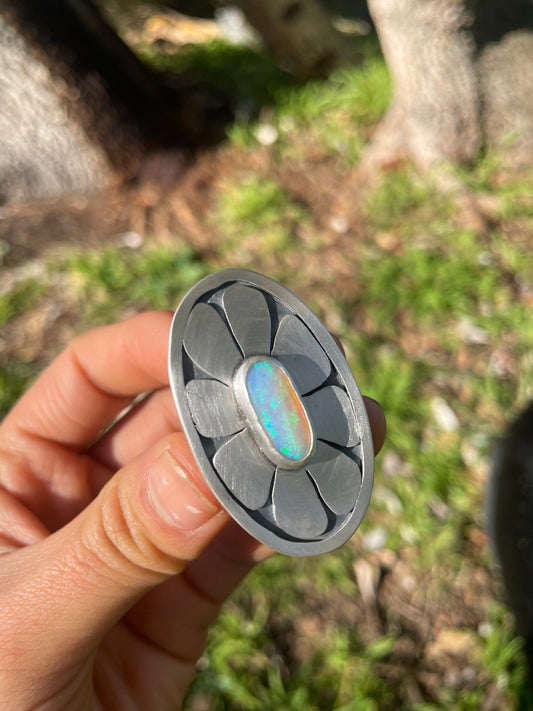 ~OPAL FLOWER STATEMENT RING~ Size P, US7.75