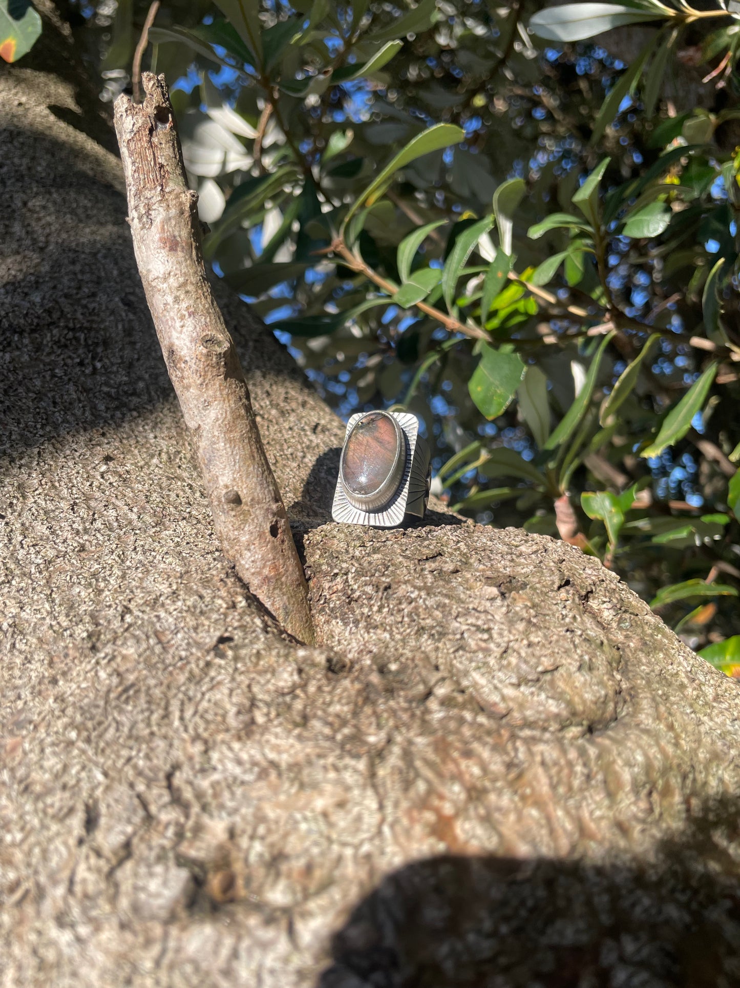 ~STRAWBERRY MOON~ PINK LABRADORITE RING (Size O, US7.25 )