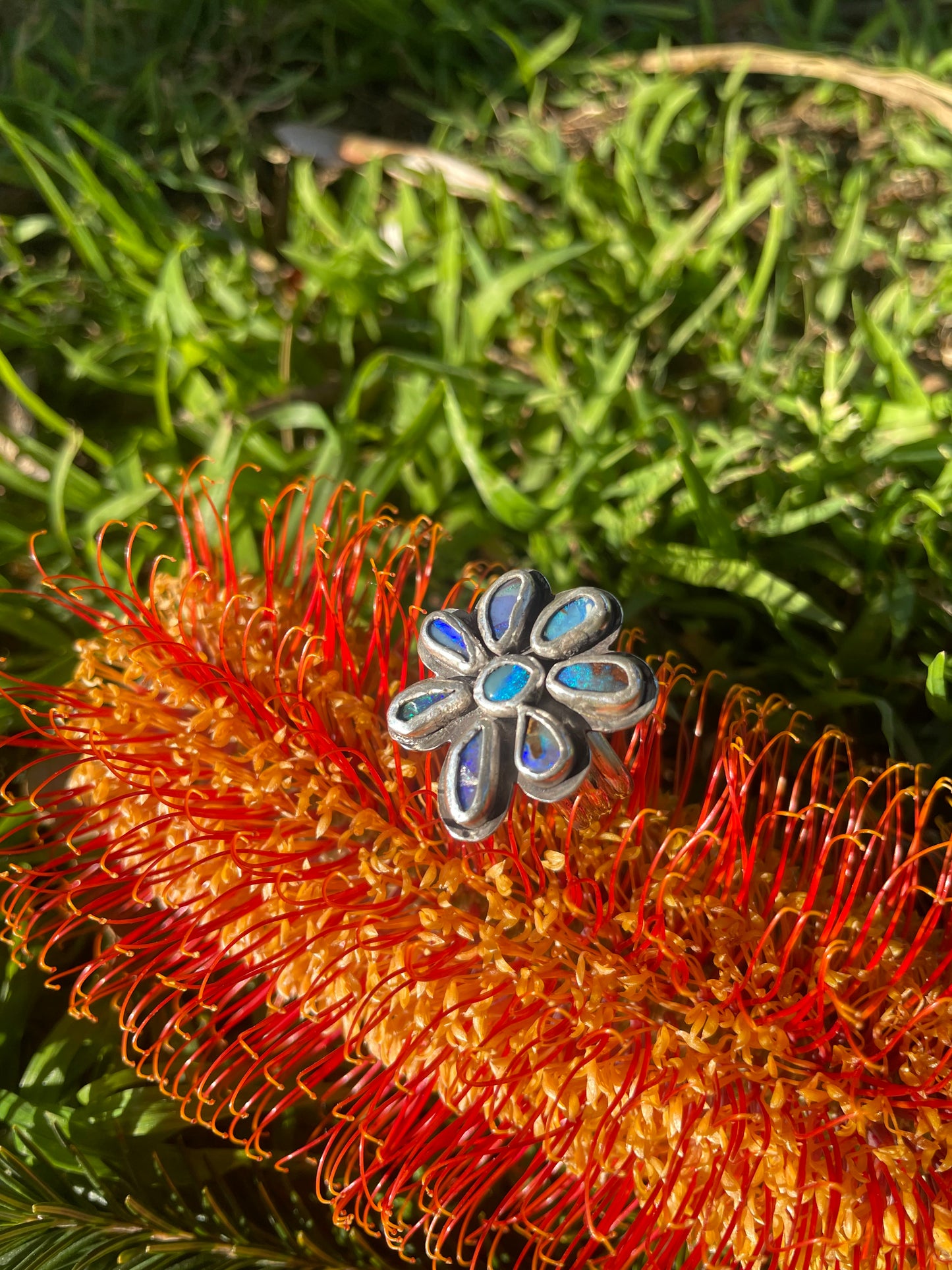 ~OPAL FLOWER PETAL RING~ Size Q, US8.25