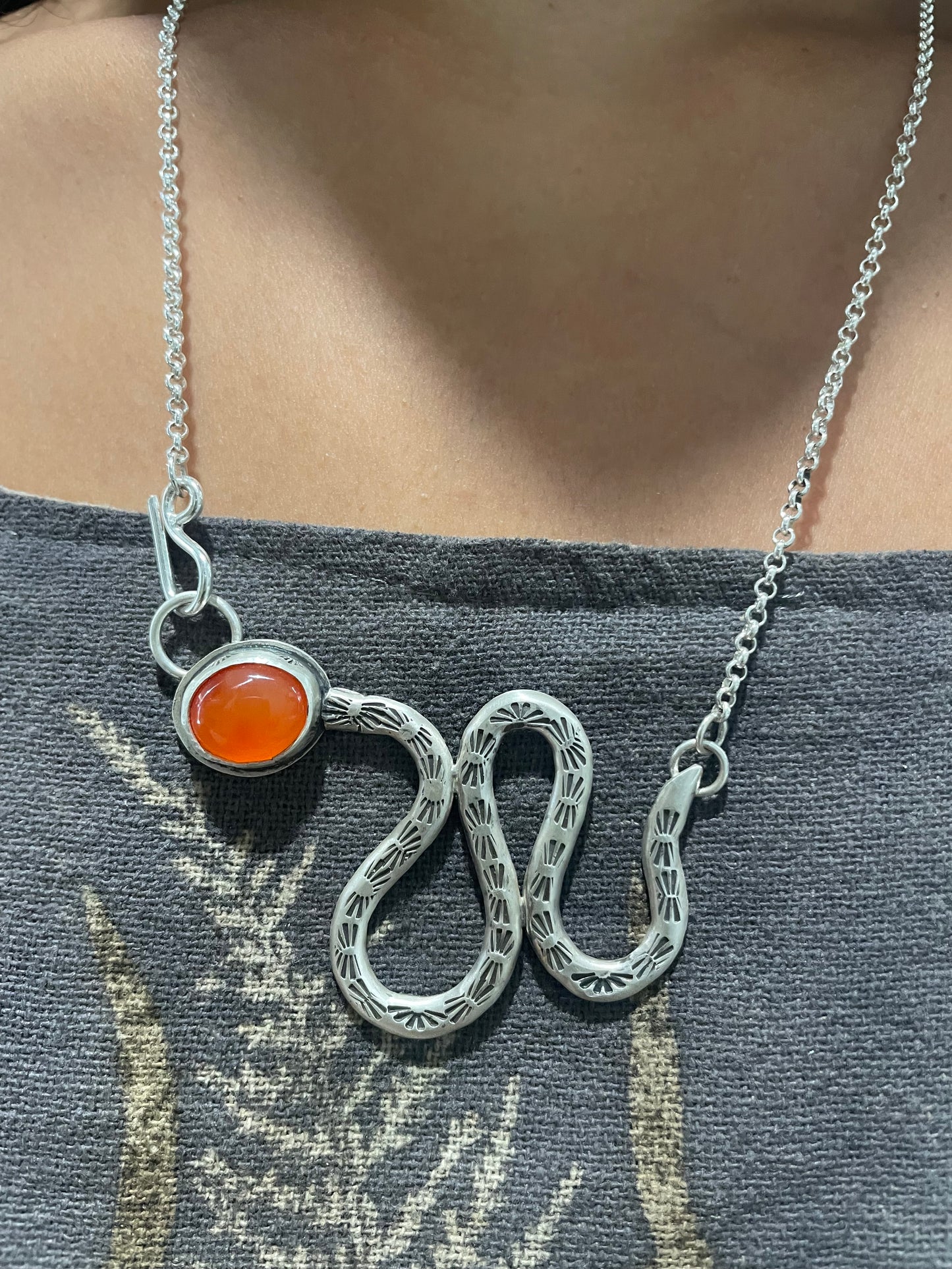 ~STAMPED SERPENT NECKLACE~Carnelian