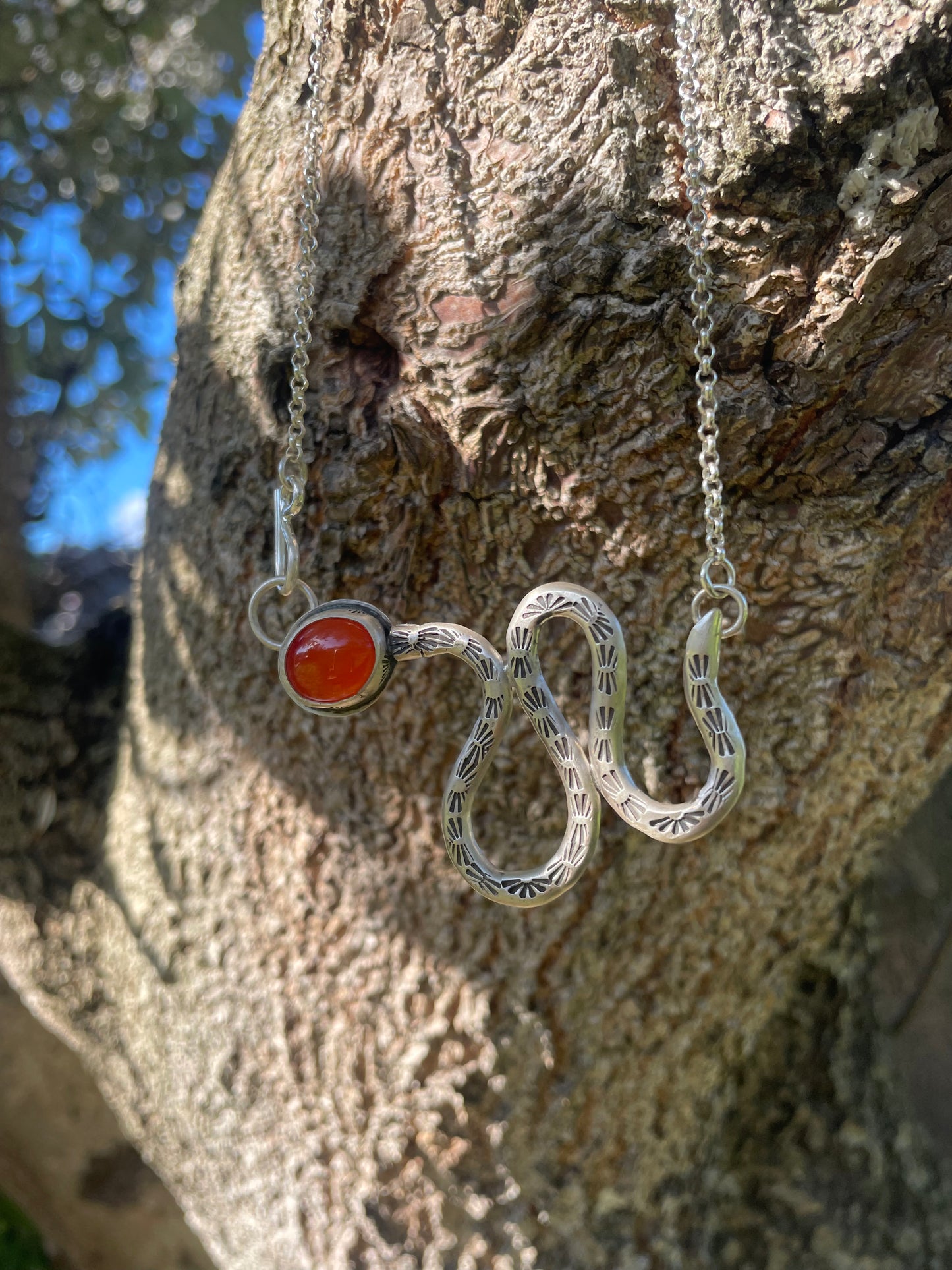 ~STAMPED SERPENT NECKLACE~Carnelian