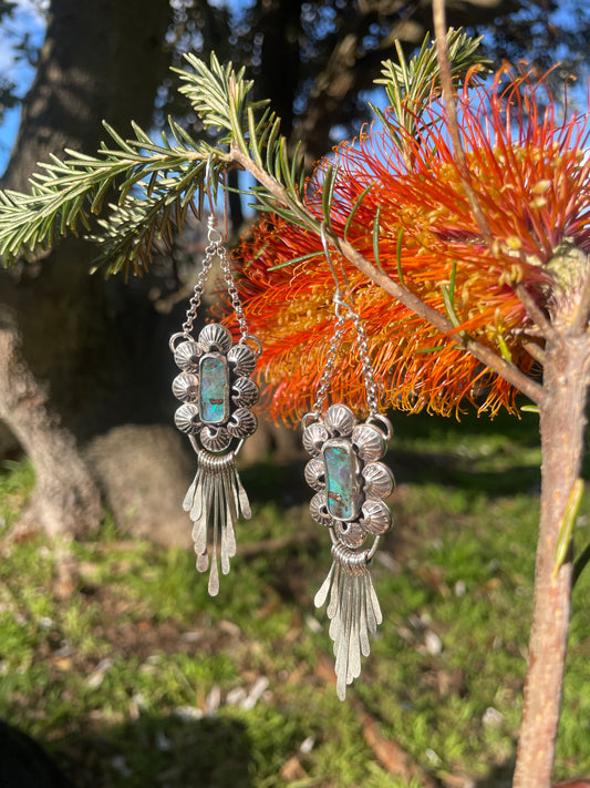 ~BLUE BOULDER OPAL FRINGE EARRINGS~