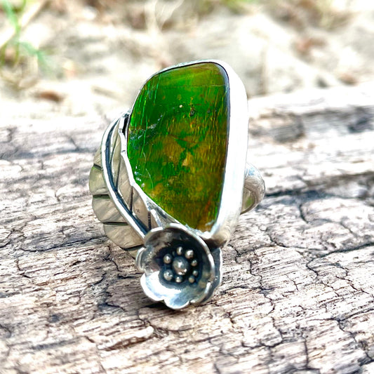 ~AMMOLITE FLOWER & LEAF~ Size US 6