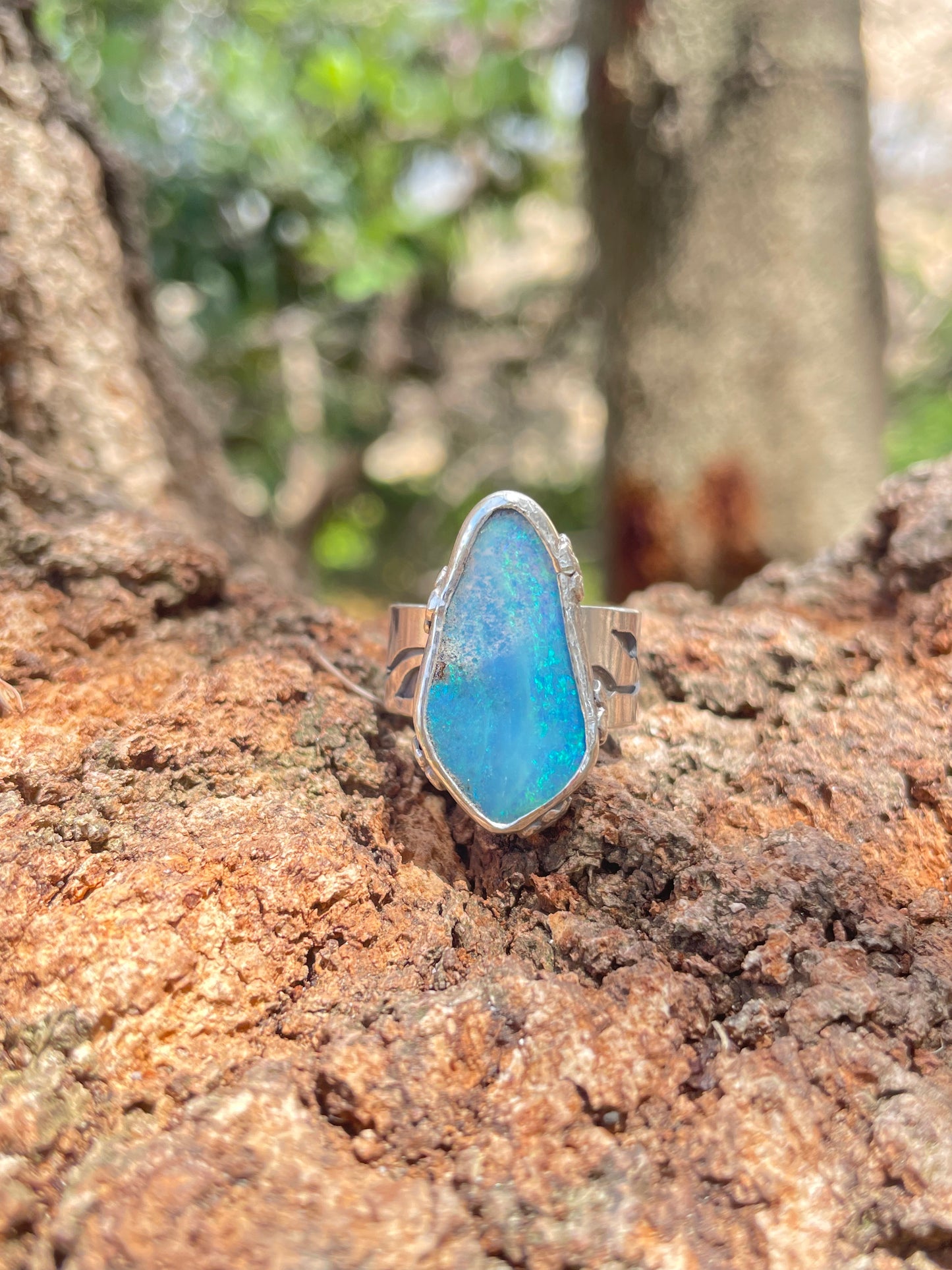 ~BLOSSOMY~ Blue Boulder opal (Size7.25, O)