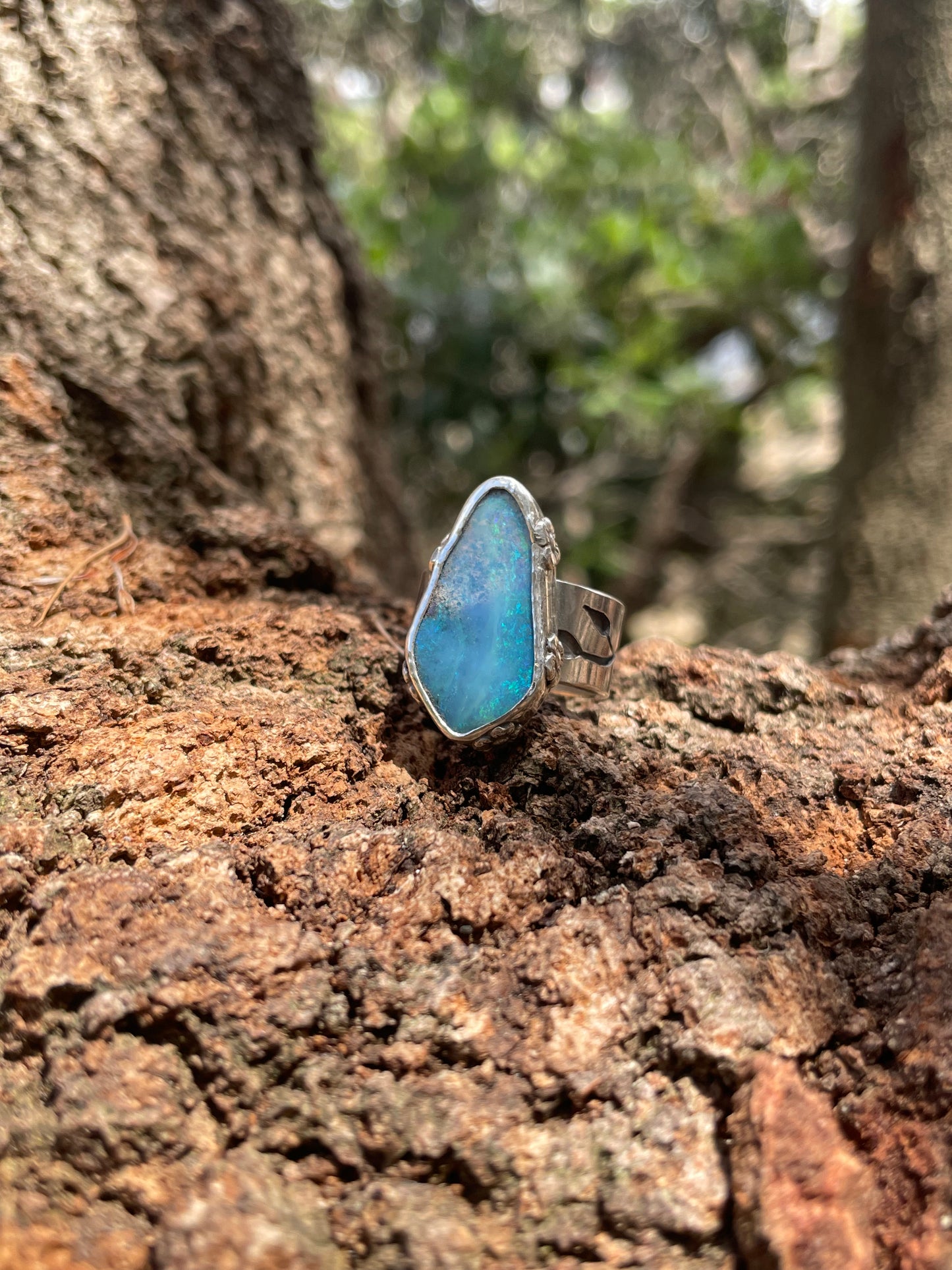 ~BLOSSOMY~ Blue Boulder opal (Size7.25, O)