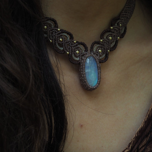 ~EARTHY TONE MACRAME CHOKER~ Moonstone