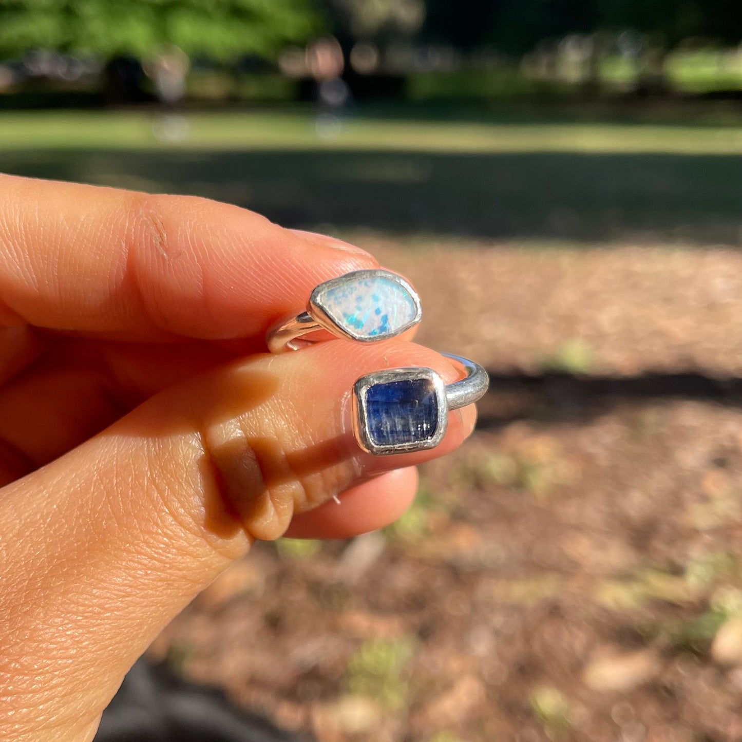 ~TWIN RING~ Boulder opal + Blue Kyanite/ size US8(UK P1/2)