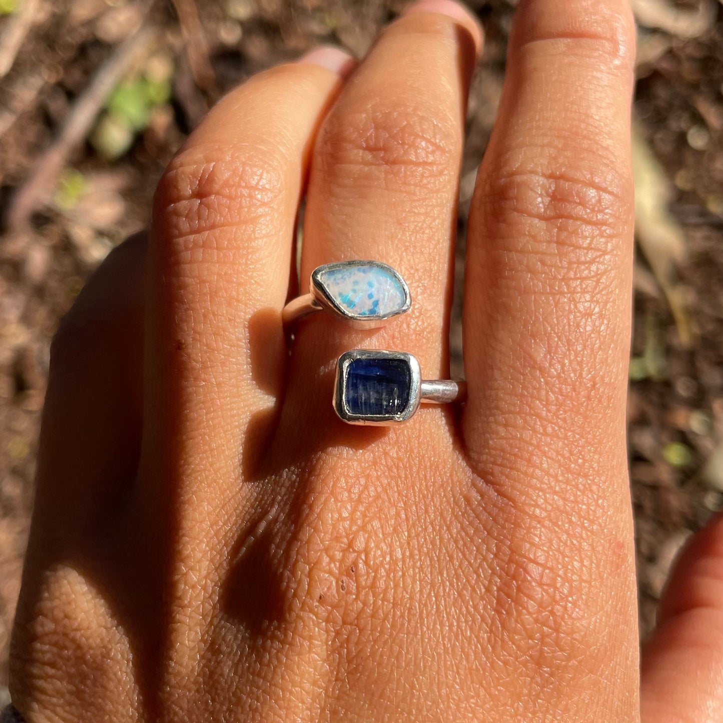 ~TWIN RING~ Boulder opal + Blue Kyanite/ size US8(UK P1/2)