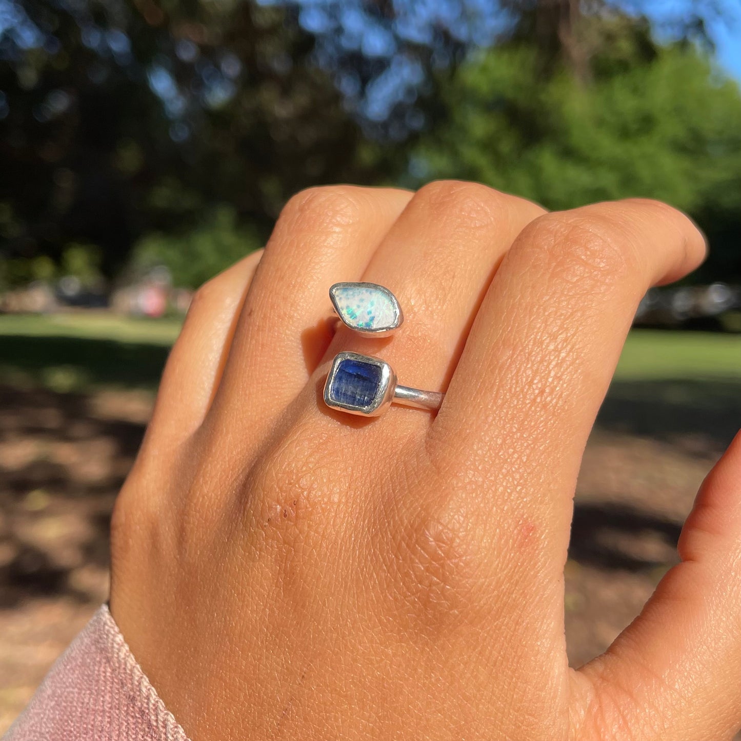 ~TWIN RING~ Boulder opal + Blue Kyanite/ size US8(UK P1/2)