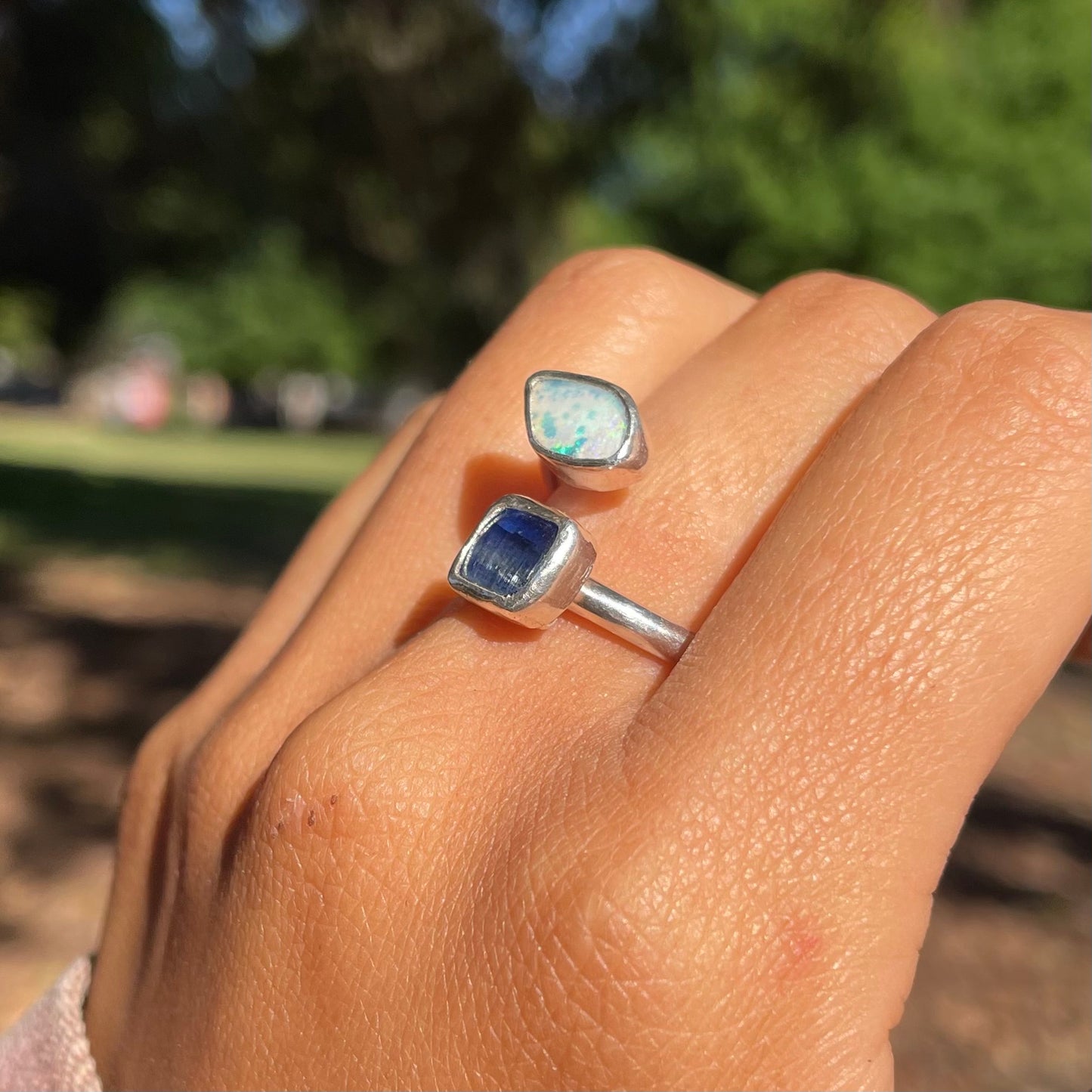 ~TWIN RING~ Boulder opal + Blue Kyanite/ size US8(UK P1/2)