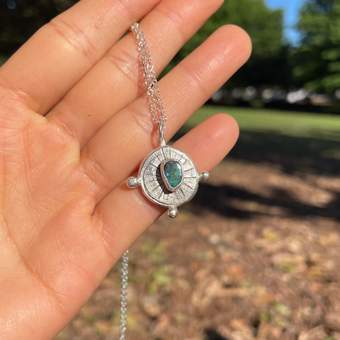 ~TALISMAN CHARM PENDANT NECKLACE~ BOULDER OPAL-Emerald green