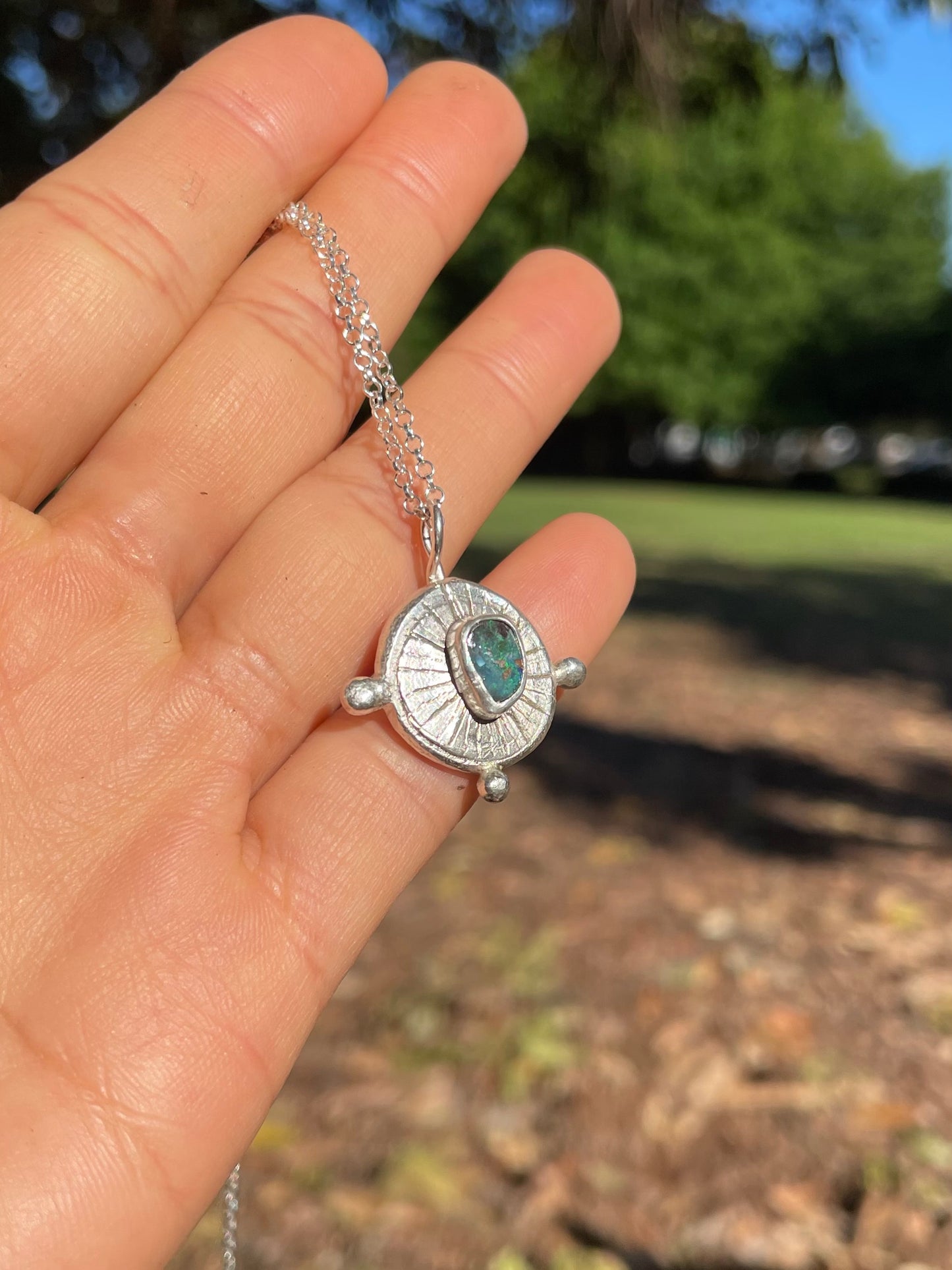 ~TALISMAN CHARM PENDANT NECKLACE~ BOULDER OPAL-Emerald green