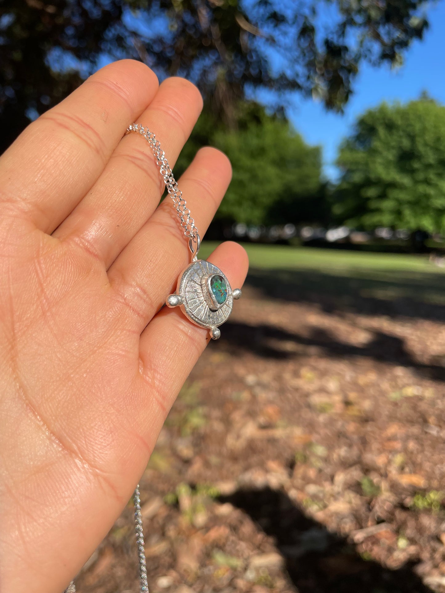 ~TALISMAN CHARM PENDANT NECKLACE~ BOULDER OPAL-Emerald green