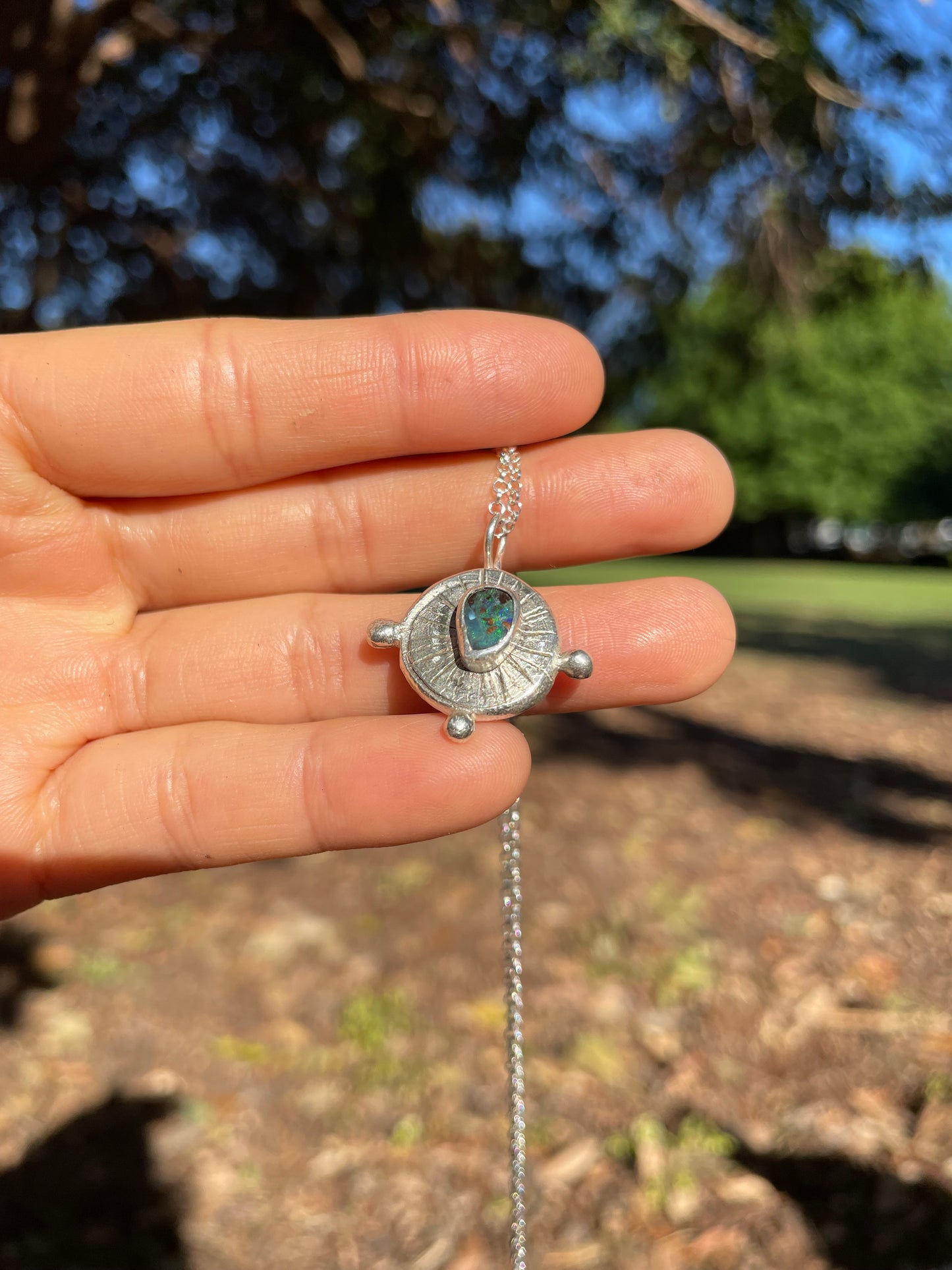 ~TALISMAN CHARM PENDANT NECKLACE~ BOULDER OPAL-Emerald green