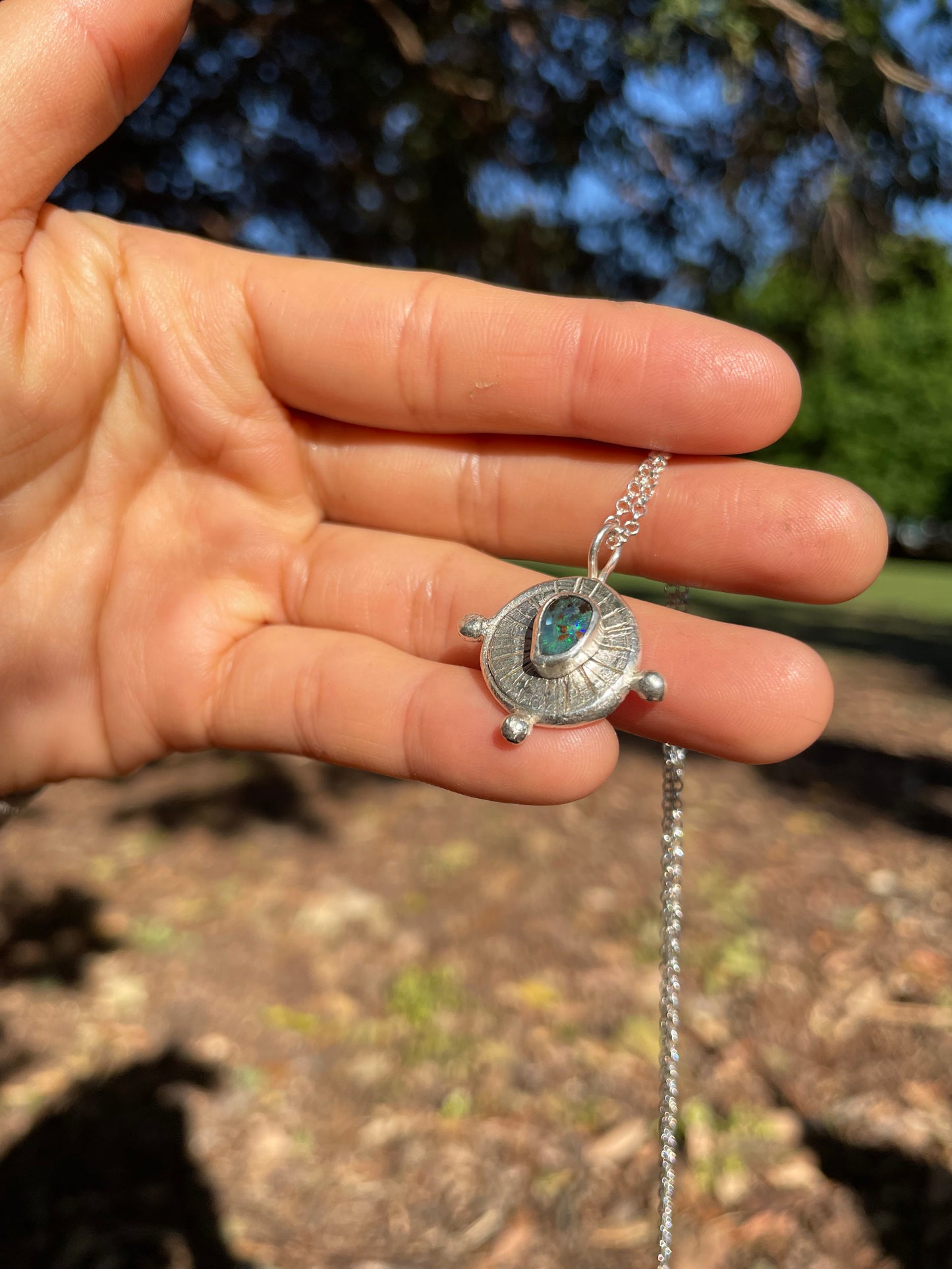 ~TALISMAN CHARM PENDANT NECKLACE~ BOULDER OPAL-Emerald green