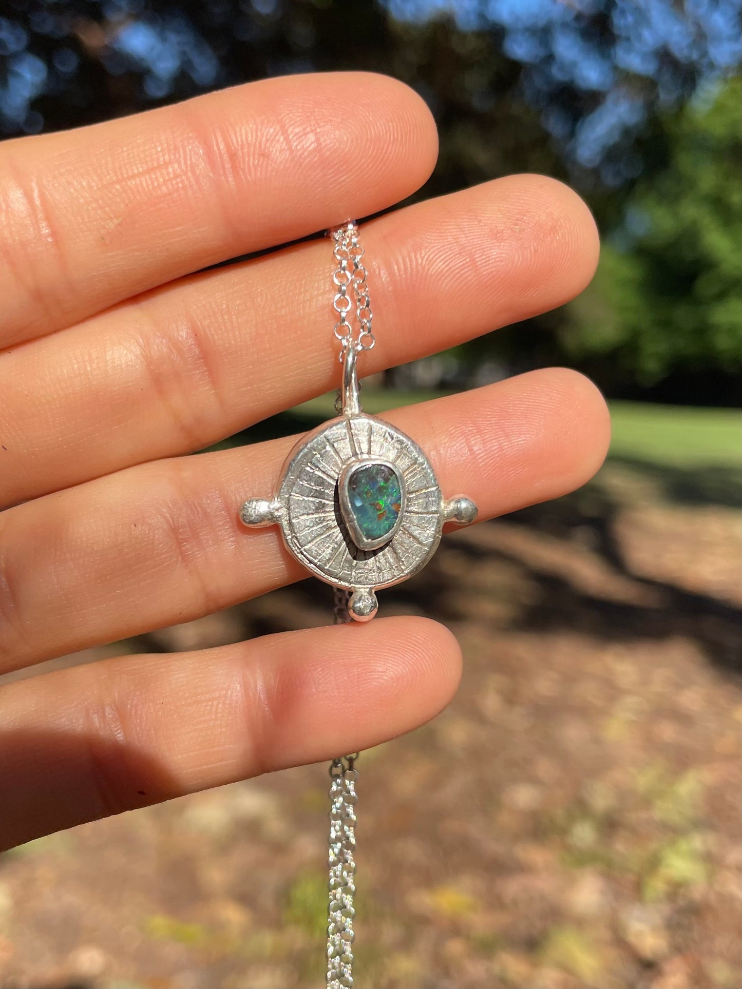 ~TALISMAN CHARM PENDANT NECKLACE~ BOULDER OPAL-Emerald green