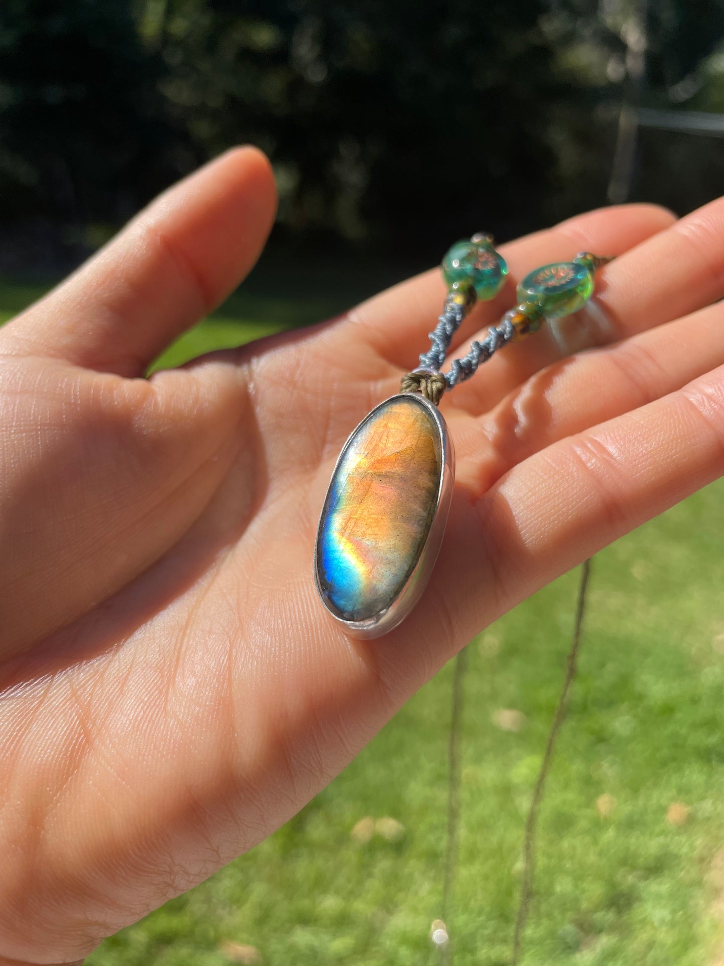 ~ORANGE BLUE LABRADORITE NECKLACE~