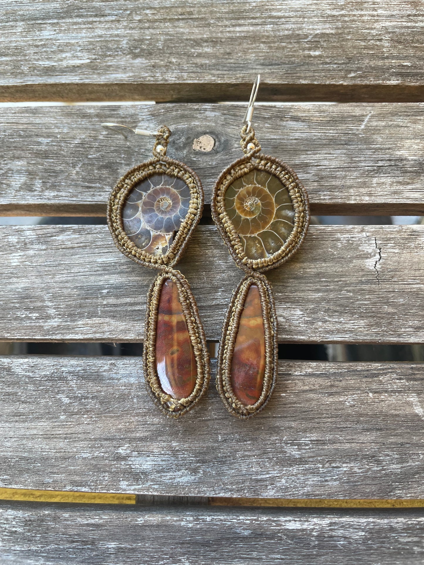 ~EARTHY EARRINGS- Ammonite+ Bloodstone