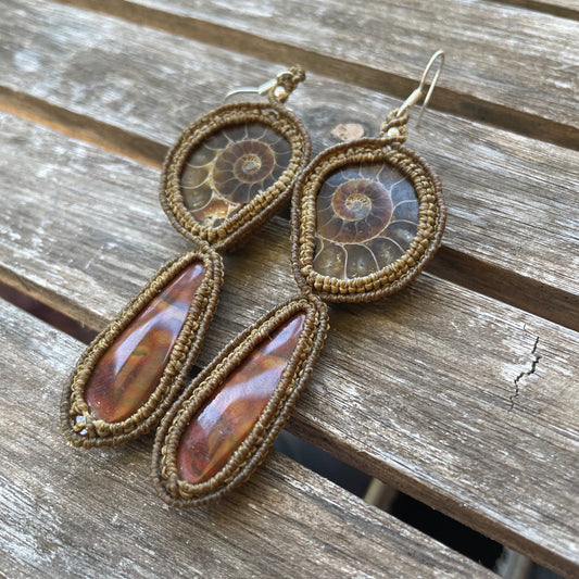 ~EARTHY EARRINGS- Ammonite+ Bloodstone