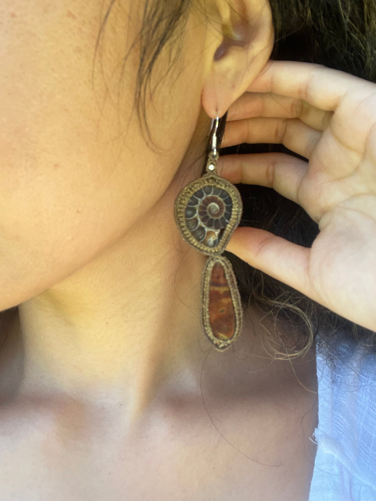 ~EARTHY EARRINGS- Ammonite+ Bloodstone