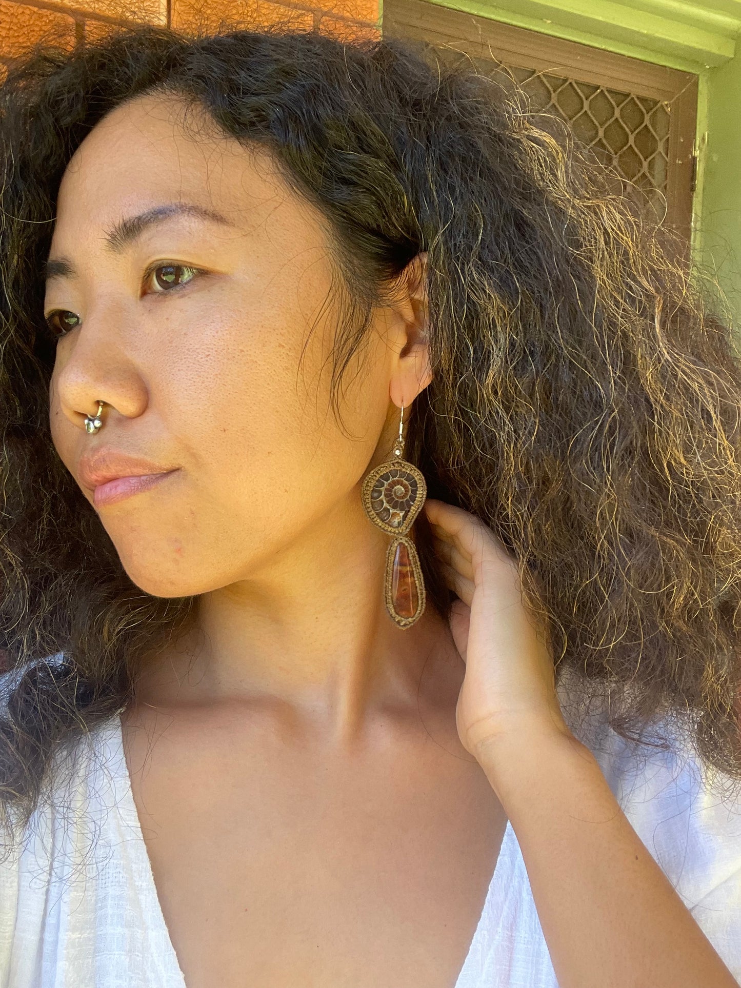 ~EARTHY EARRINGS- Ammonite+ Bloodstone