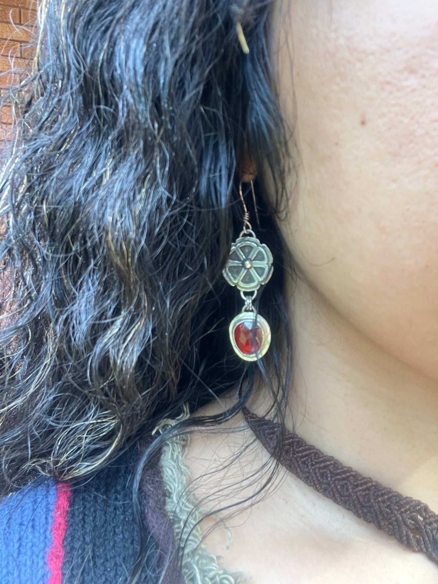 ~STRAWBERRY FLOWER EARRINGS~Garnet