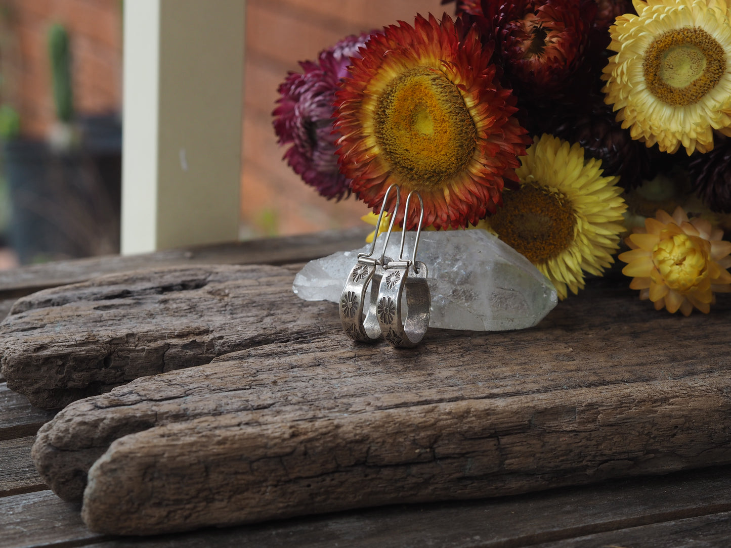 ~STAMPED DANGLE HOOP EARRINGS~