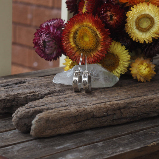 ~STAMPED DANGLE HOOP EARRINGS~