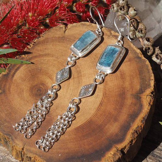 ~BLUE KYANITE FRINGE EARRINGS~